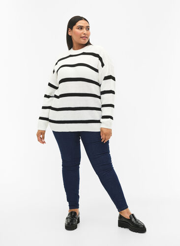 FLASH - Striped Knit Sweater, White/Black Stripe, Model image number 2