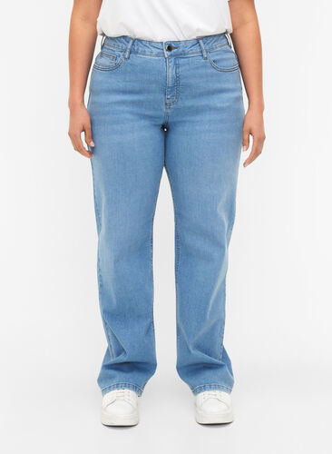 High-waisted Gemma jeans with straight fit, Light blue, Model image number 2