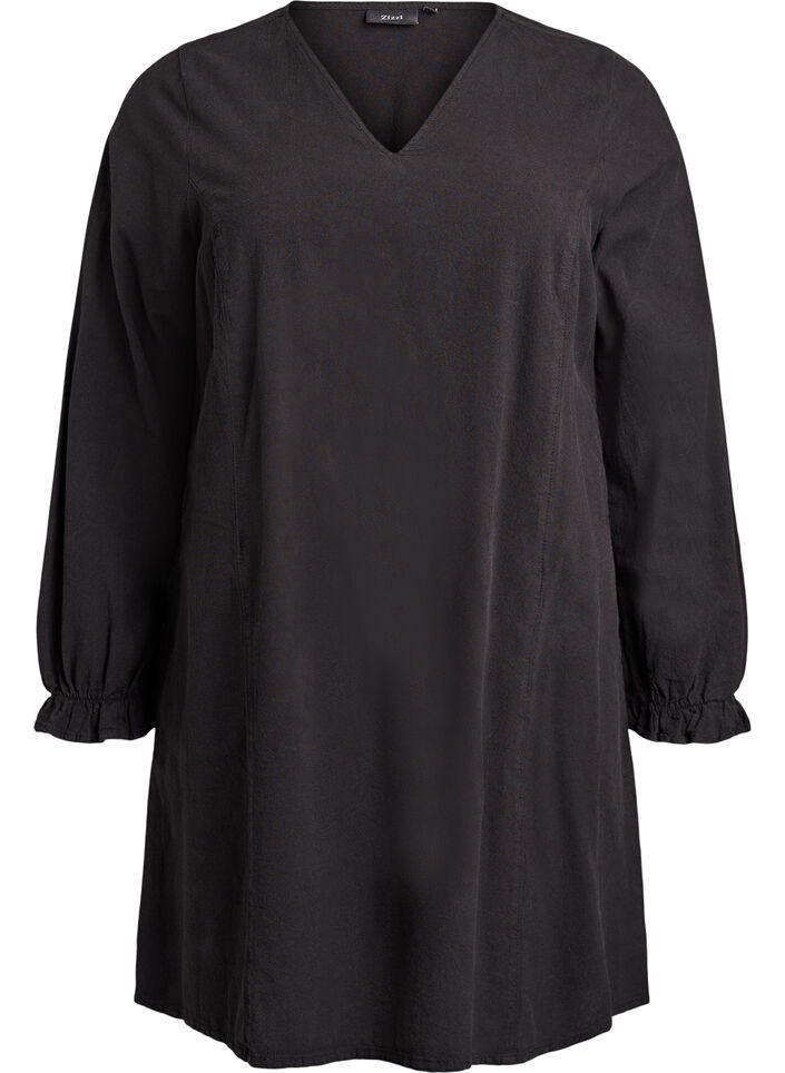 Short cotton dress with V-neck, Black, Packshot image number 0