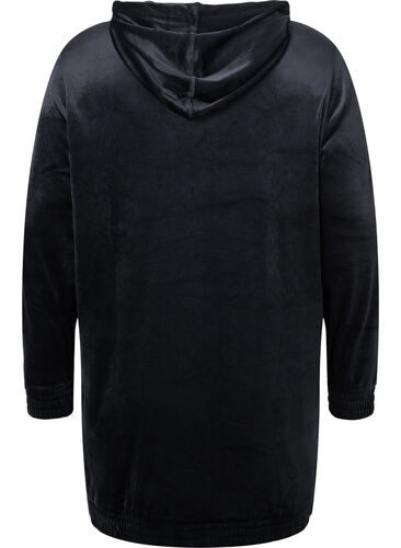 Hooded, velour sweatshirt dress , Black, Packshot image number 1