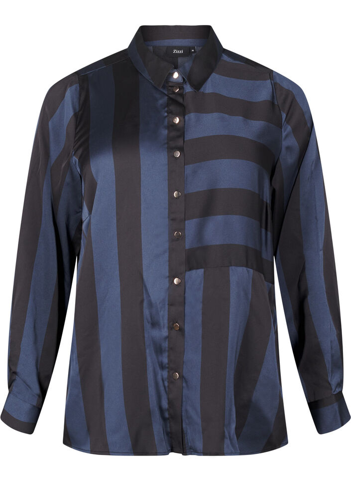 Satin shirt with stripes, Spellbound w. Black, Packshot image number 0