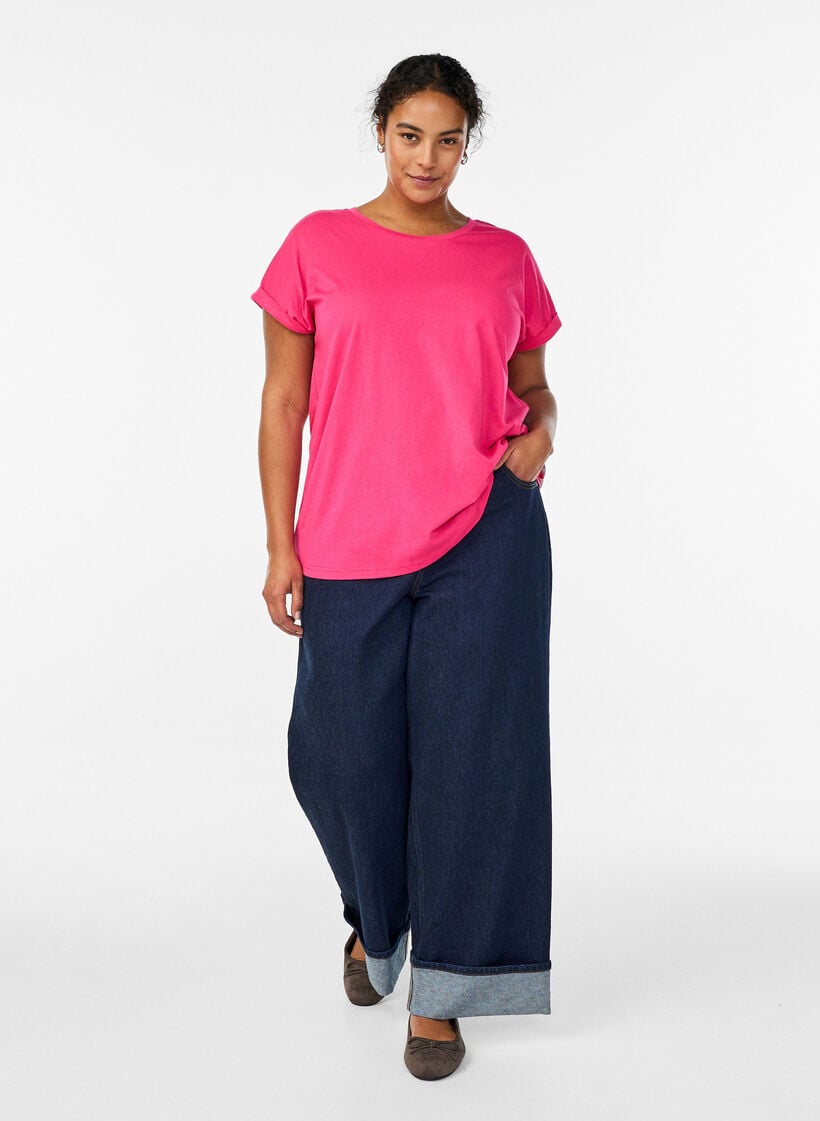 Short sleeved cotton blend t-shirt, Pink, Model image number 1