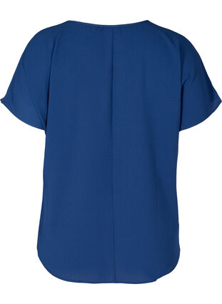 Blouse with short sleeves and a round neckline, Twilight Blue, Packshot image number 1