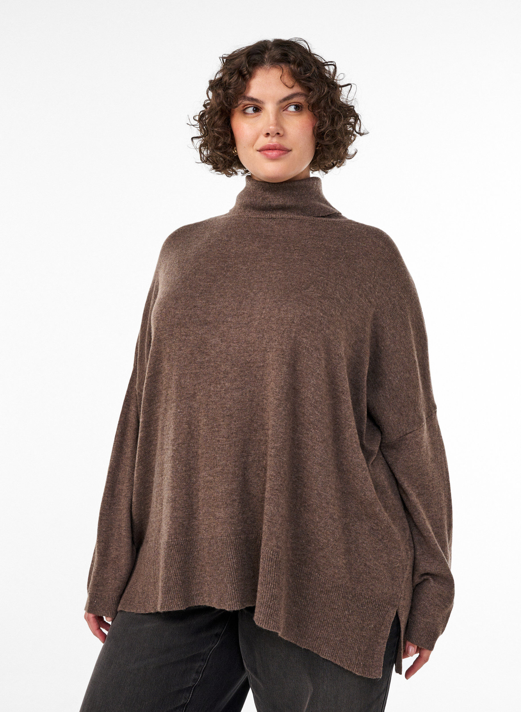 ZizzifashionTurtleneck jumper with a loose fit, Brown, Model image number 0