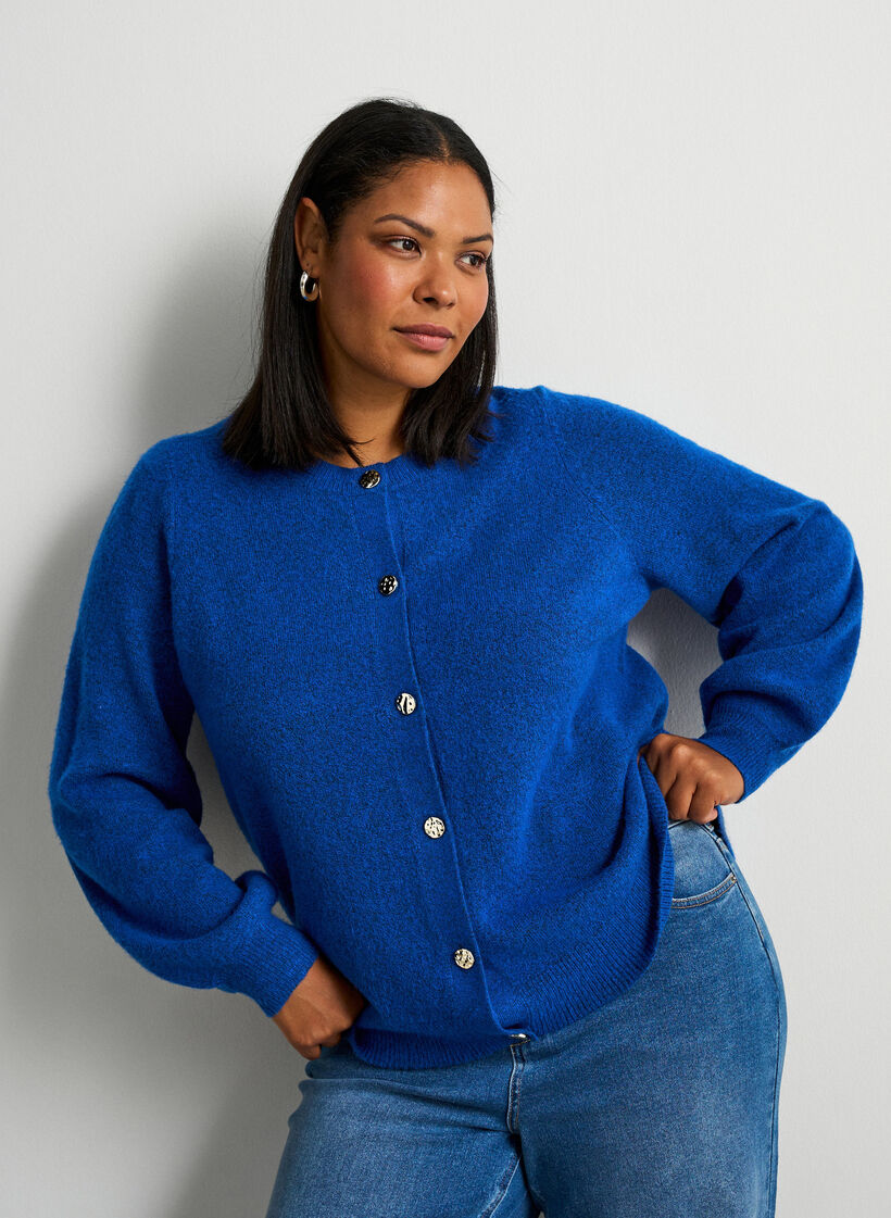 Cardigan in soft knit with gold-coloured buttons, Turquoise, Model image number 0
