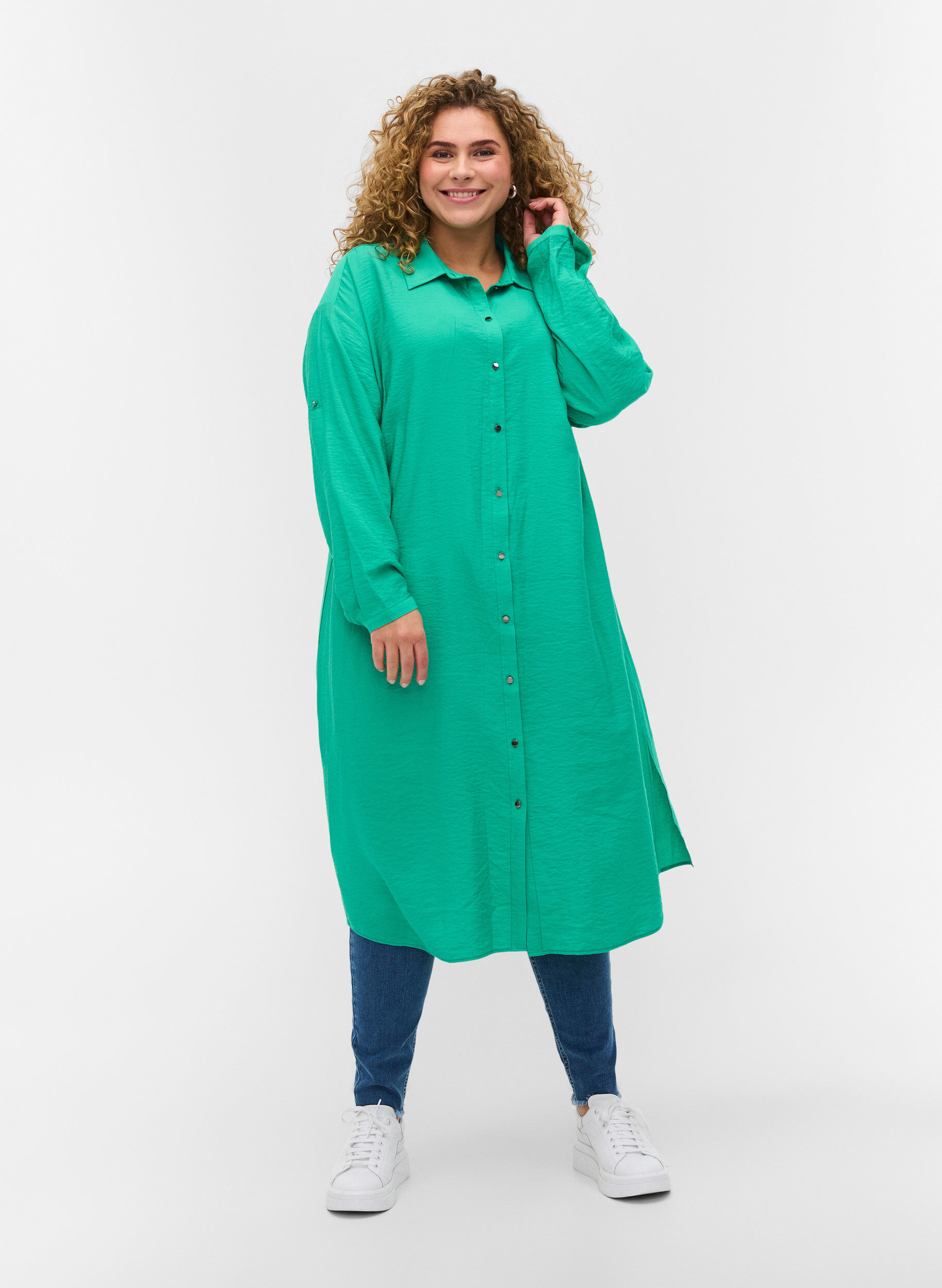 Zizzifashion Long viscose shirt with slits, Mint, Model image number 2