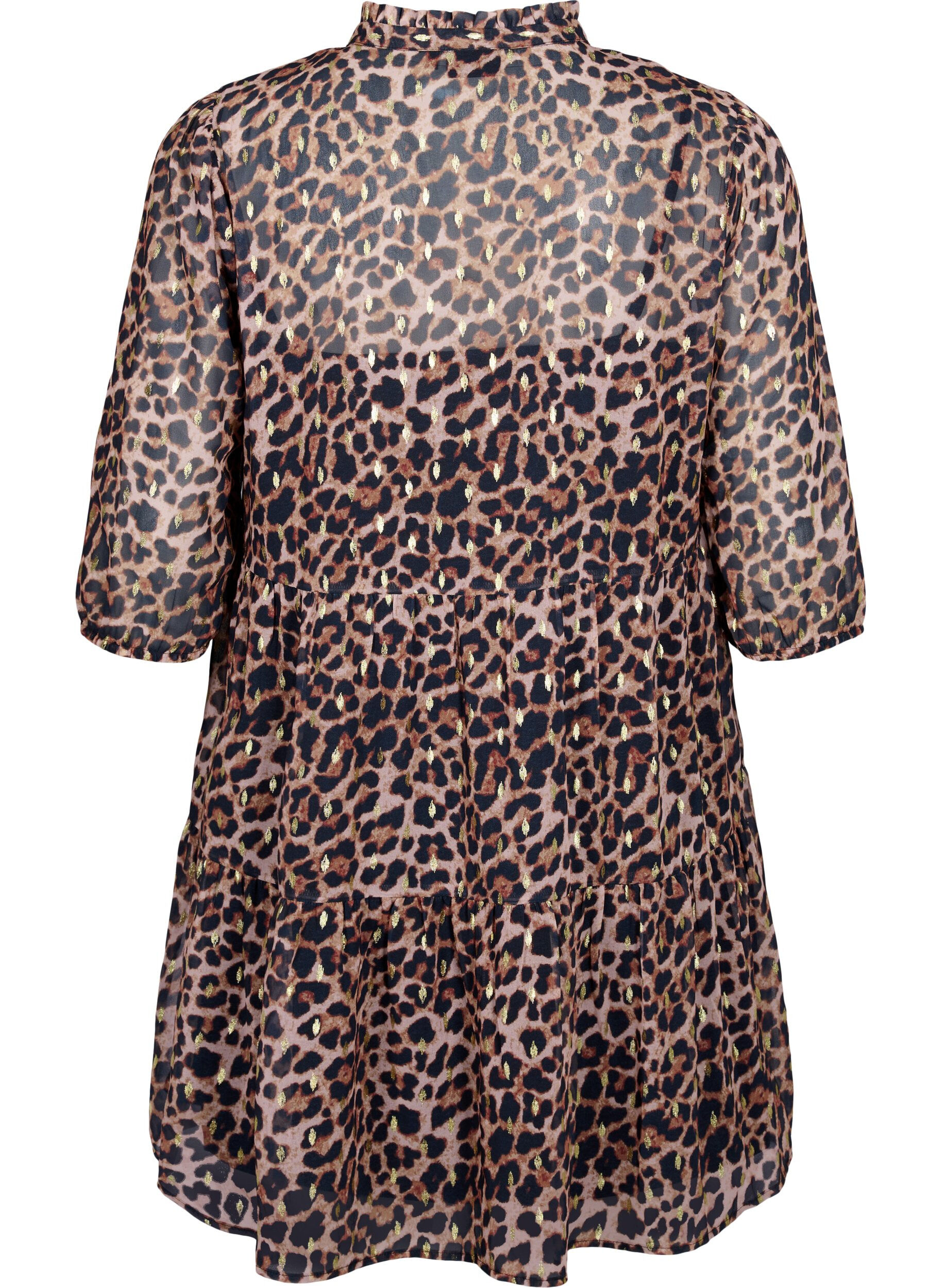 Zizzifashion Tunic with floral print and lurex, Leopard AOP, Packshot image number 1