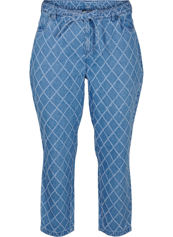 Cropped Mille jeans with destroy pattern, Blue Denim, Packshot image number 0