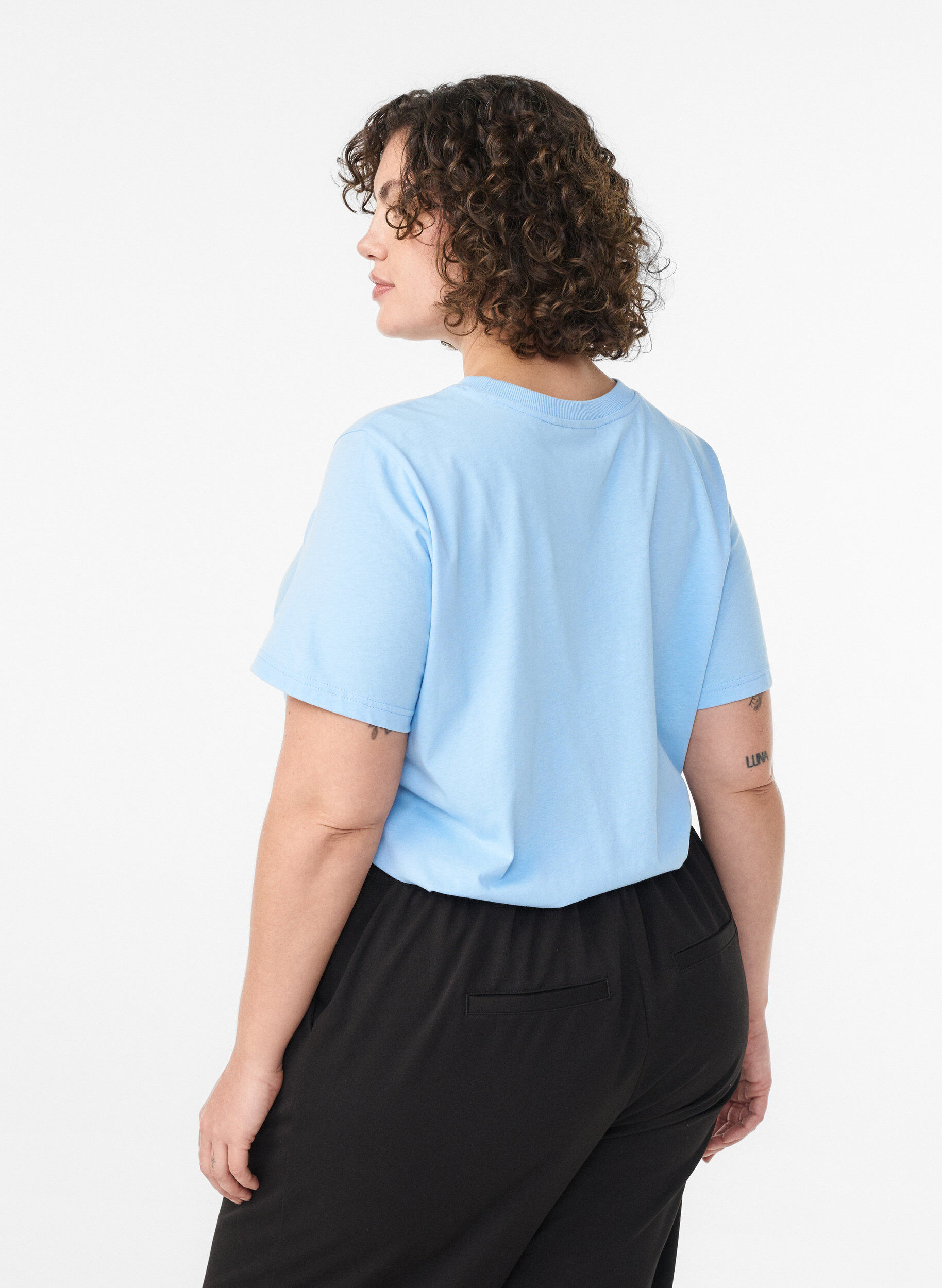 ZizzifashionBasic cotton T-shirt with round neck, Blue, Model image number 2