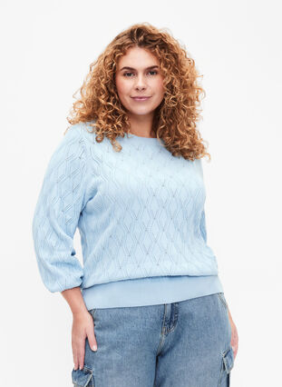 Pullover with hole pattern and boat neck	, Blue Bell, Model image number 0