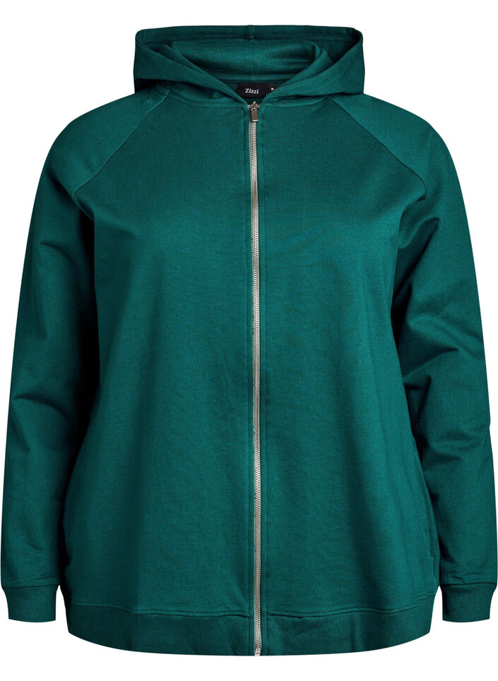 Hoodie with zipper and back print, Green, Packshot image number 0