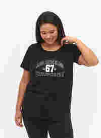 Cotton t-shirt with print on the front, Black LOS ANGELES, Model