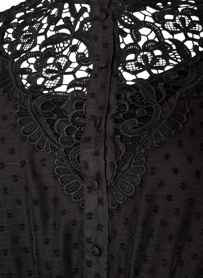 Chiffon dress with guipure lace and empire line, Black, Packshot image number 2