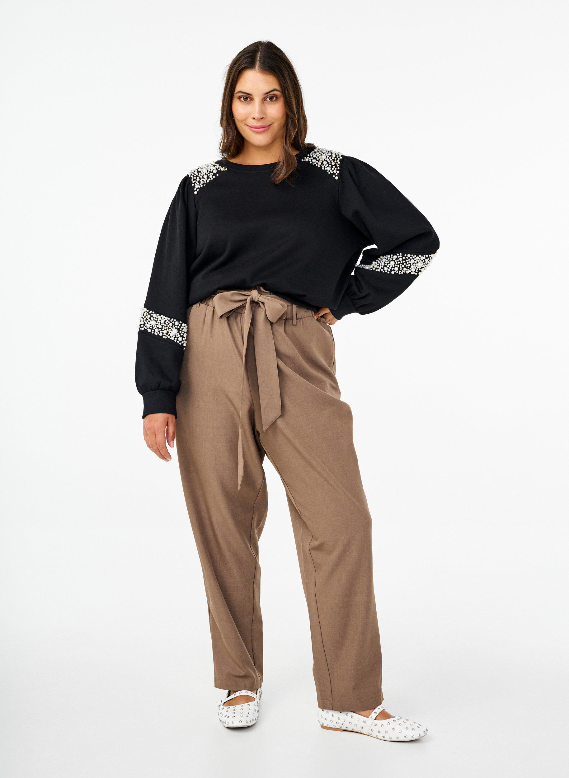 Zizzifashion Sweatshirt with pearl details, Black, Model image number 2