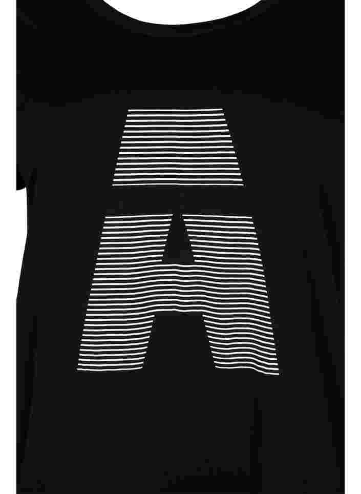 Sports t-shirt with print, Black w. stripe A, Packshot image number 2