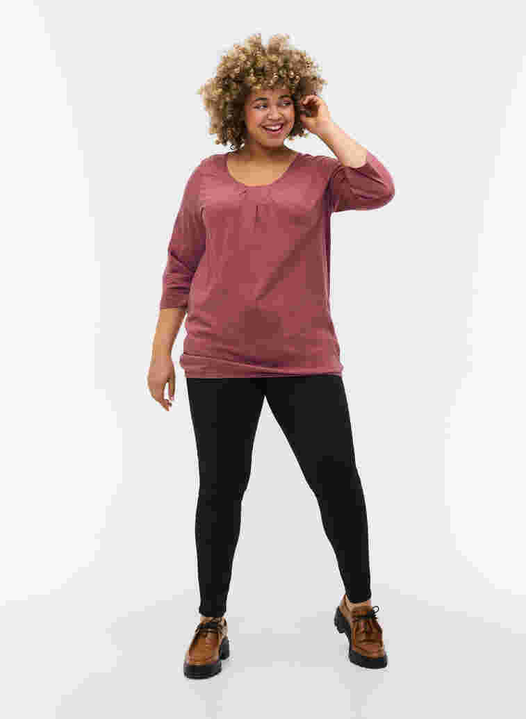 Solid-coloured, 3/4-sleeves cotton blouse, Rose Brown, Model image number 2