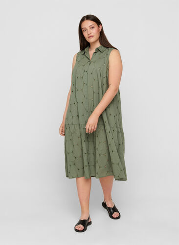 Shirt dress with broderie anglaise, Agave Green, Model image number 0