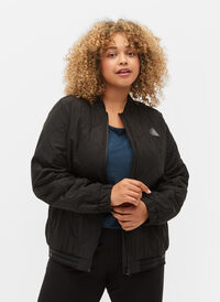 Bomber jacket with pockets and glitter, Black, Model