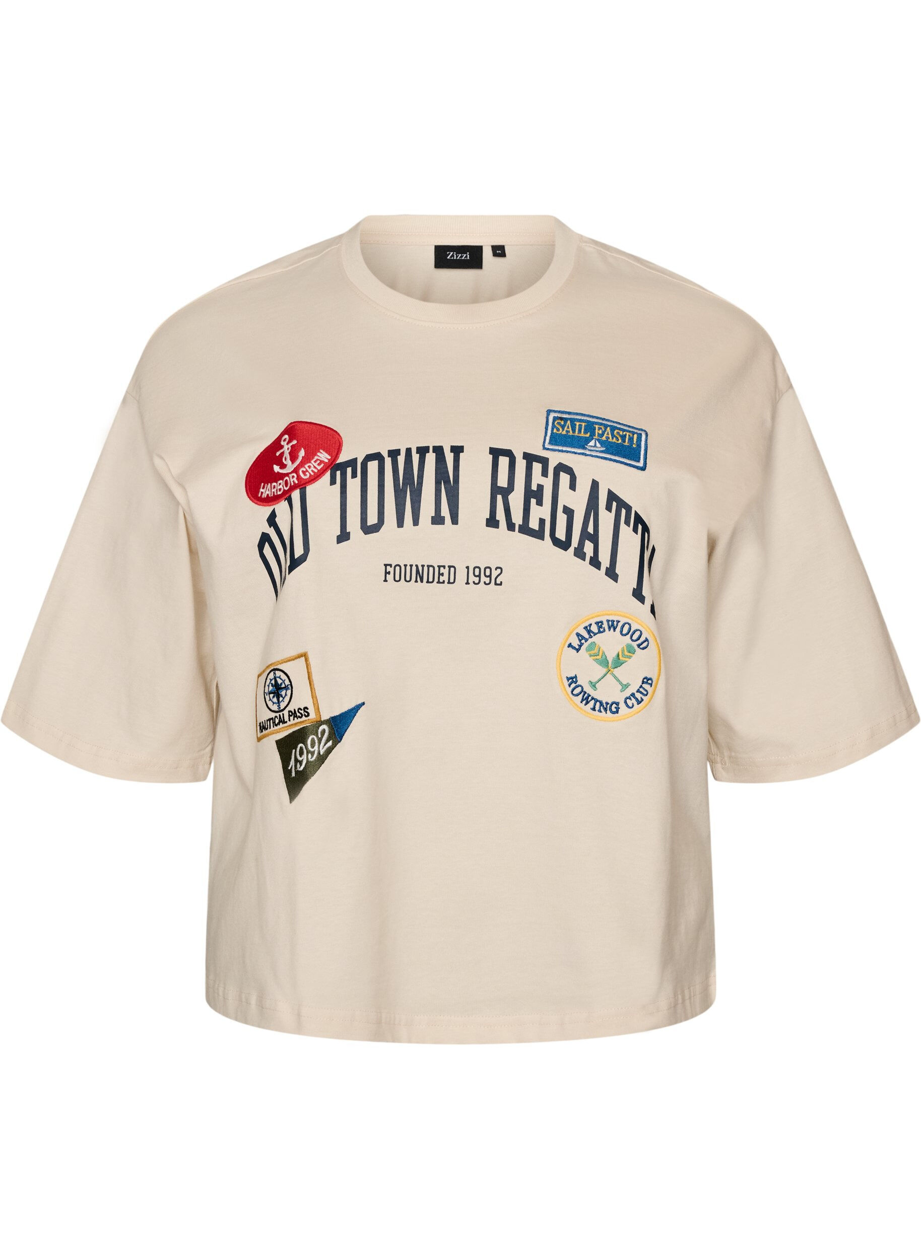 ZizzifashionT-shirt with text print and badges, Beige, Packshot image number 0