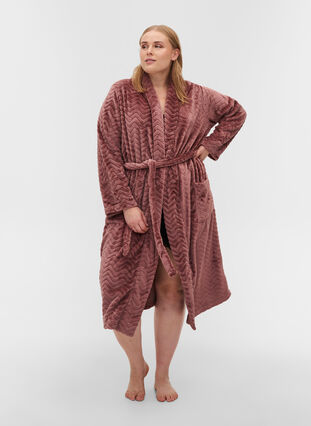 Long dressing gown with pockets, Ash Rose, Model image number 0