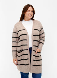 Striped knit cardigan, Simply Taupe Mel., Model