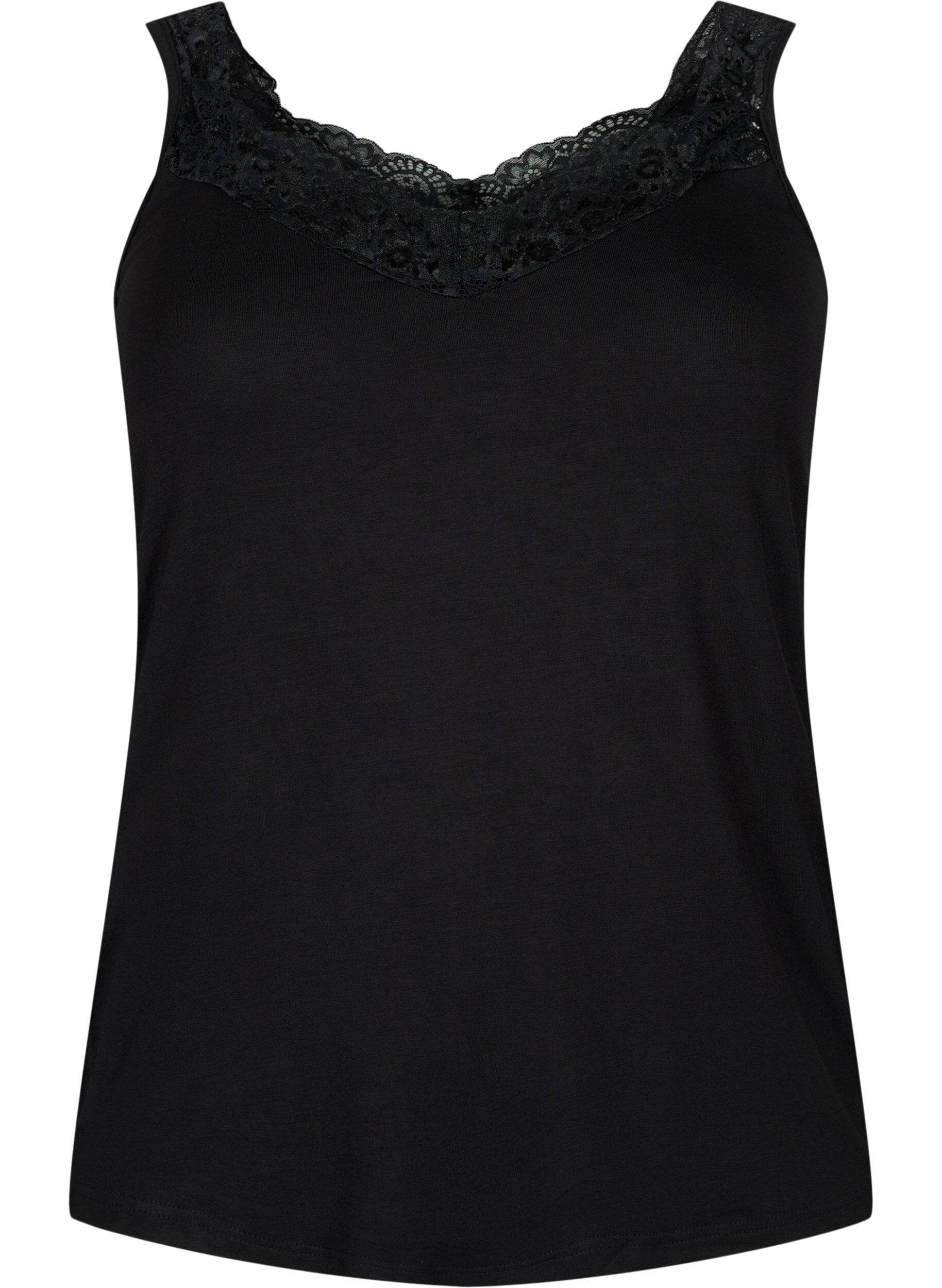 ZizzifashionViscose top with lace edge, Black, Packshot image number 0