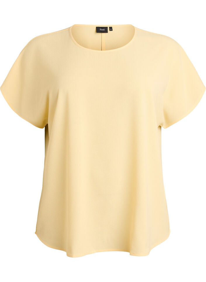 Blouse with short sleeves and a round neckline, Yellow, Packshot image number 0