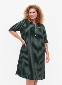 Striped cotton dress with 3/4 sleeves, Scarab/ChinoisStripe, Model