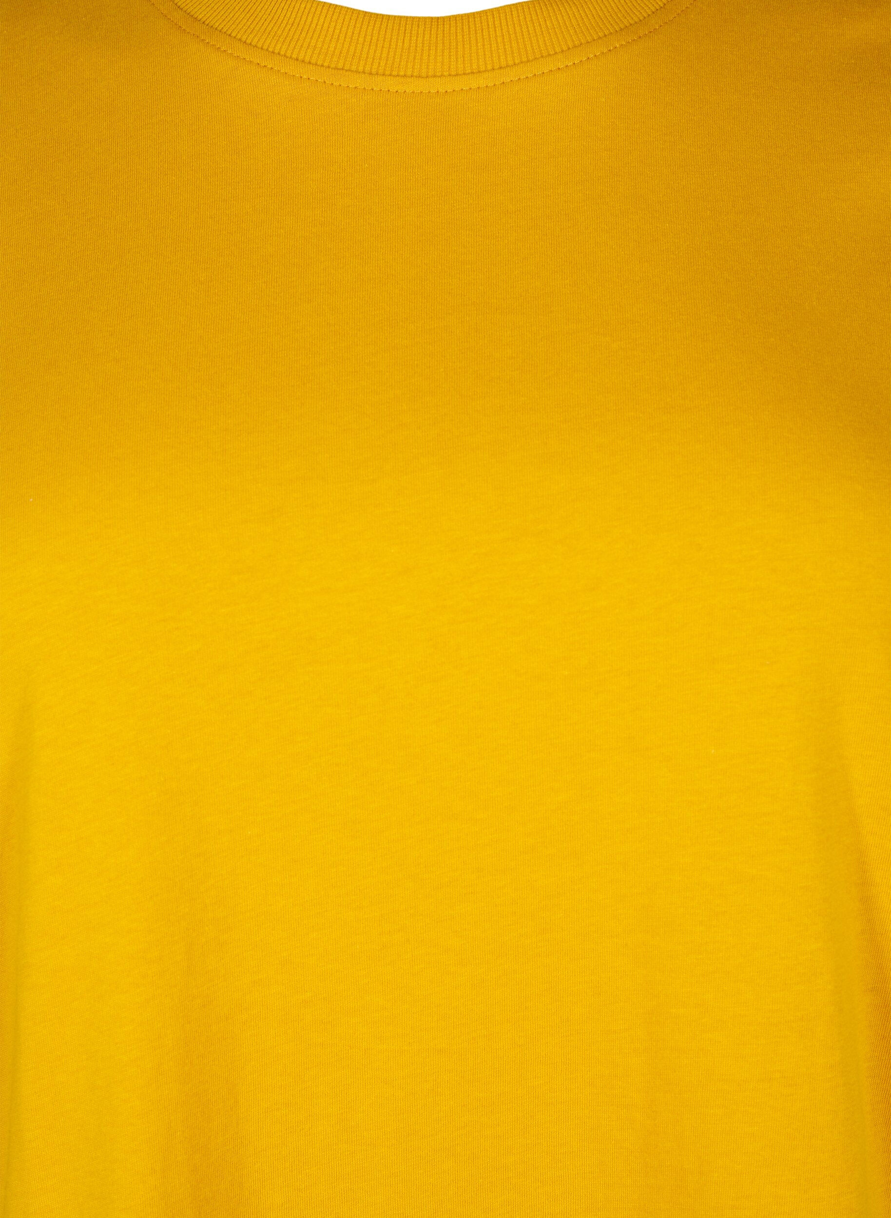 ZizzifashionBasic cotton T-shirt with round neck, Yellow, Packshot image number 2