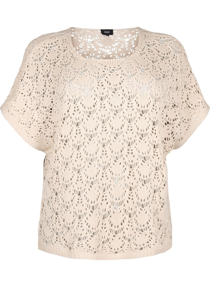 Knitted blouse with short bat sleeves, Beige, Packshot image number 0