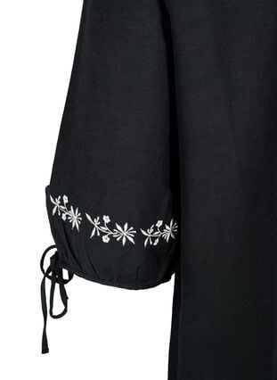 Embroidered blouse in cotton blend with linen, Black W. EMB, Packshot image number 3