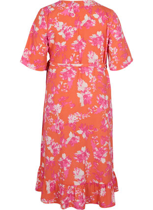 Printed short-sleeved wrap dress, Orange AOP, Packshot image number 1