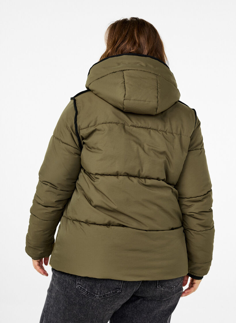 Short puffer jacket with contrast details, Green, Model image number 2