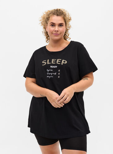Oversize sleep T-shirt in organic cotton, Black Sleep, Model image number 0