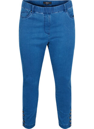 Cropped jeggings with buttons on the leg ends, Blue denim, Packshot image number 0