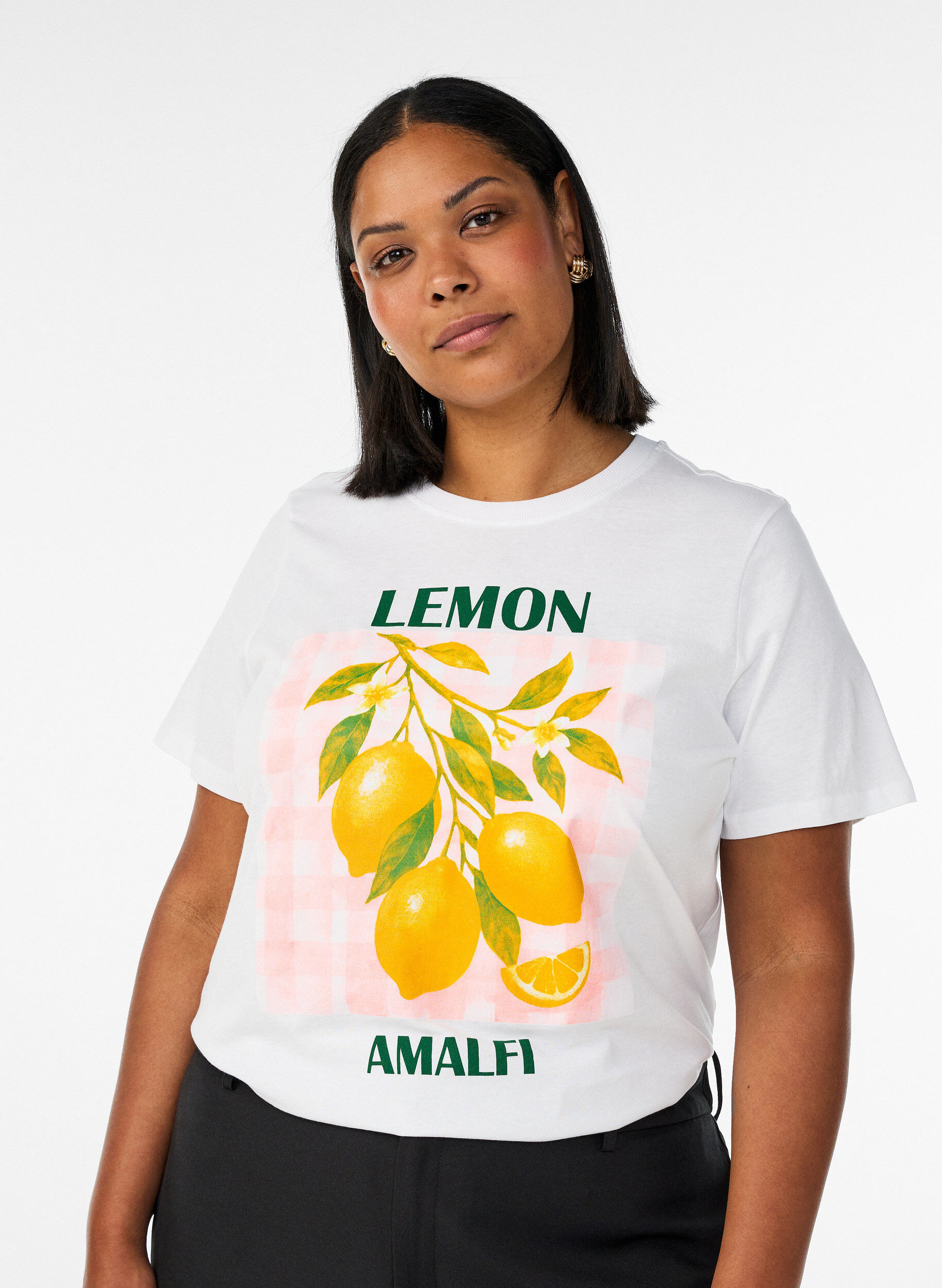 Cotton T-shirt with print, White, Model
