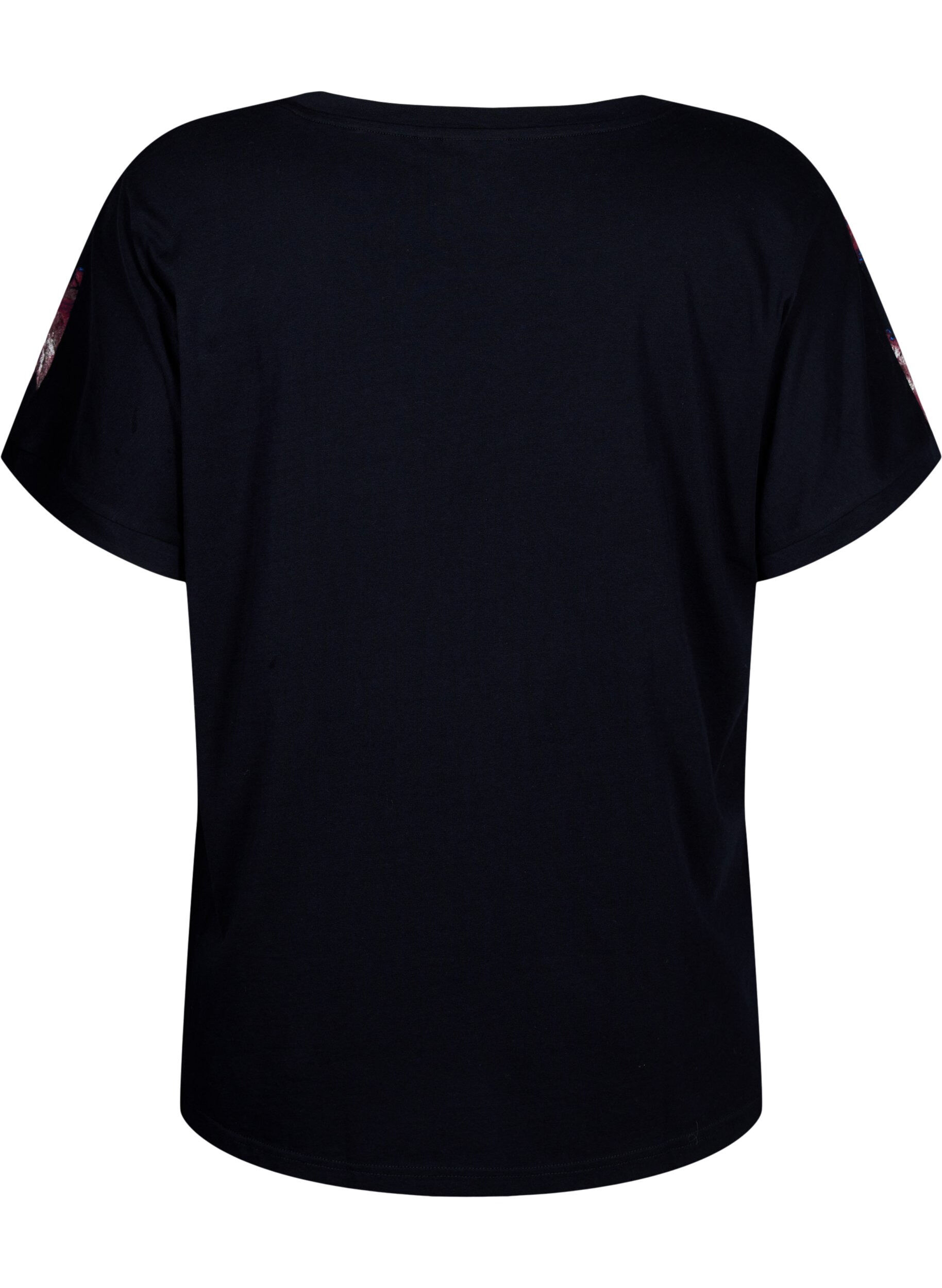 Zizzifashion Loose t-shirt with floral print, Black Purple Fl. AOP, Packshot image number 1