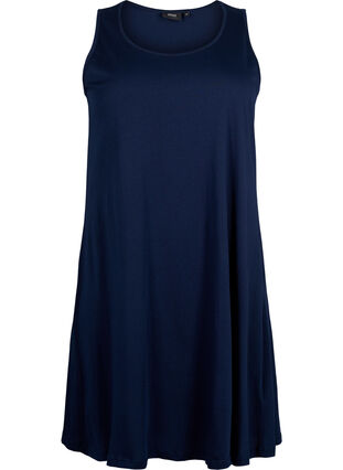 Sleeveless cotton dress with a-shape, Navy Blazer solid, Packshot image number 0