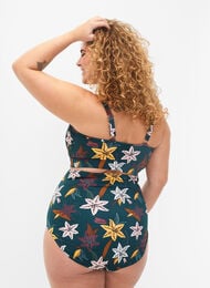 Extra high waist bikini bottom with floral print, Lily Teal, Model