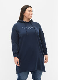 Sweatshirt dress with hood and slit, Navy Blazer, Model