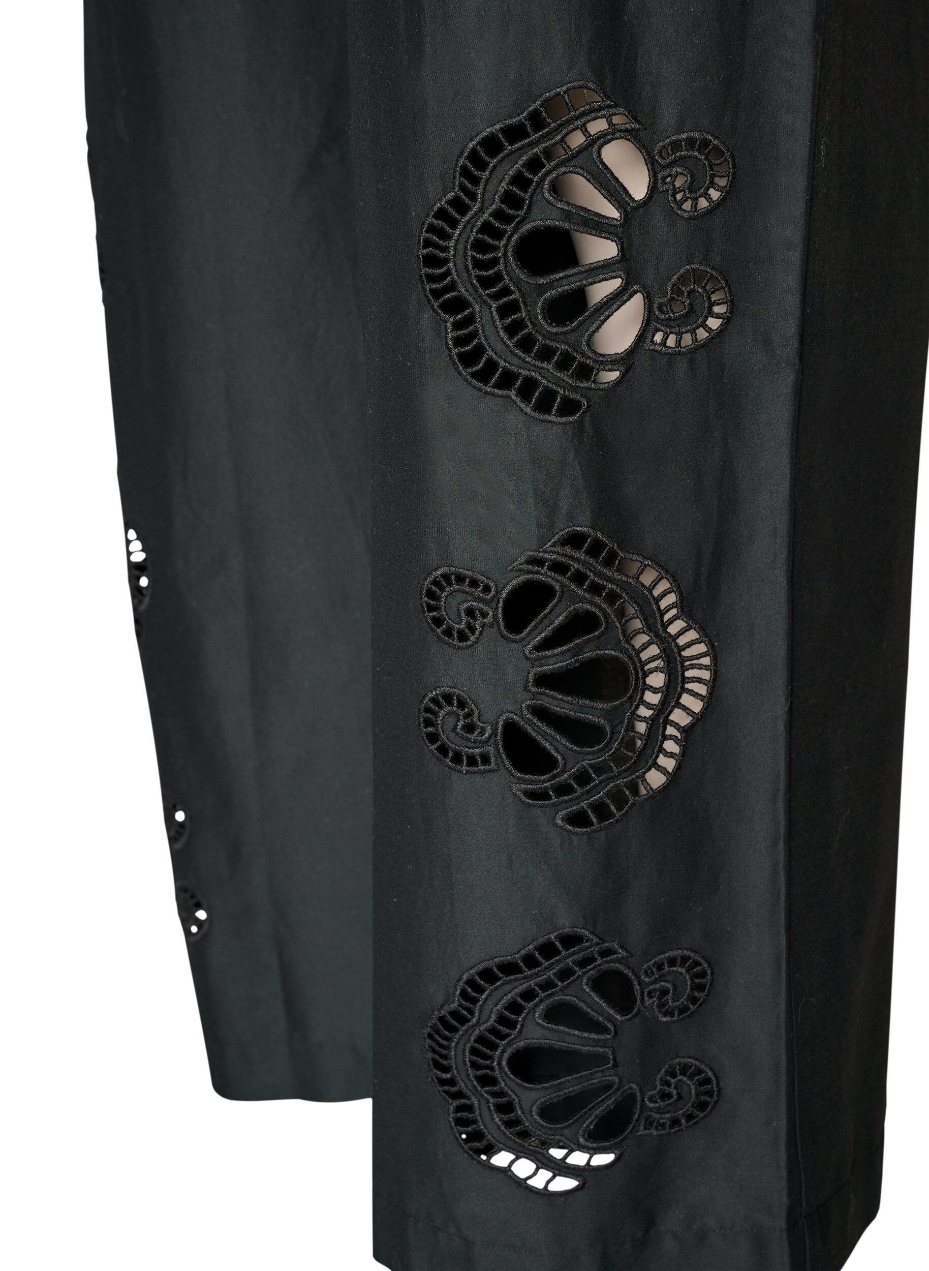 ZizzifashionCotton trousers with embroidered cut-outs, Black, Packshot image number 3