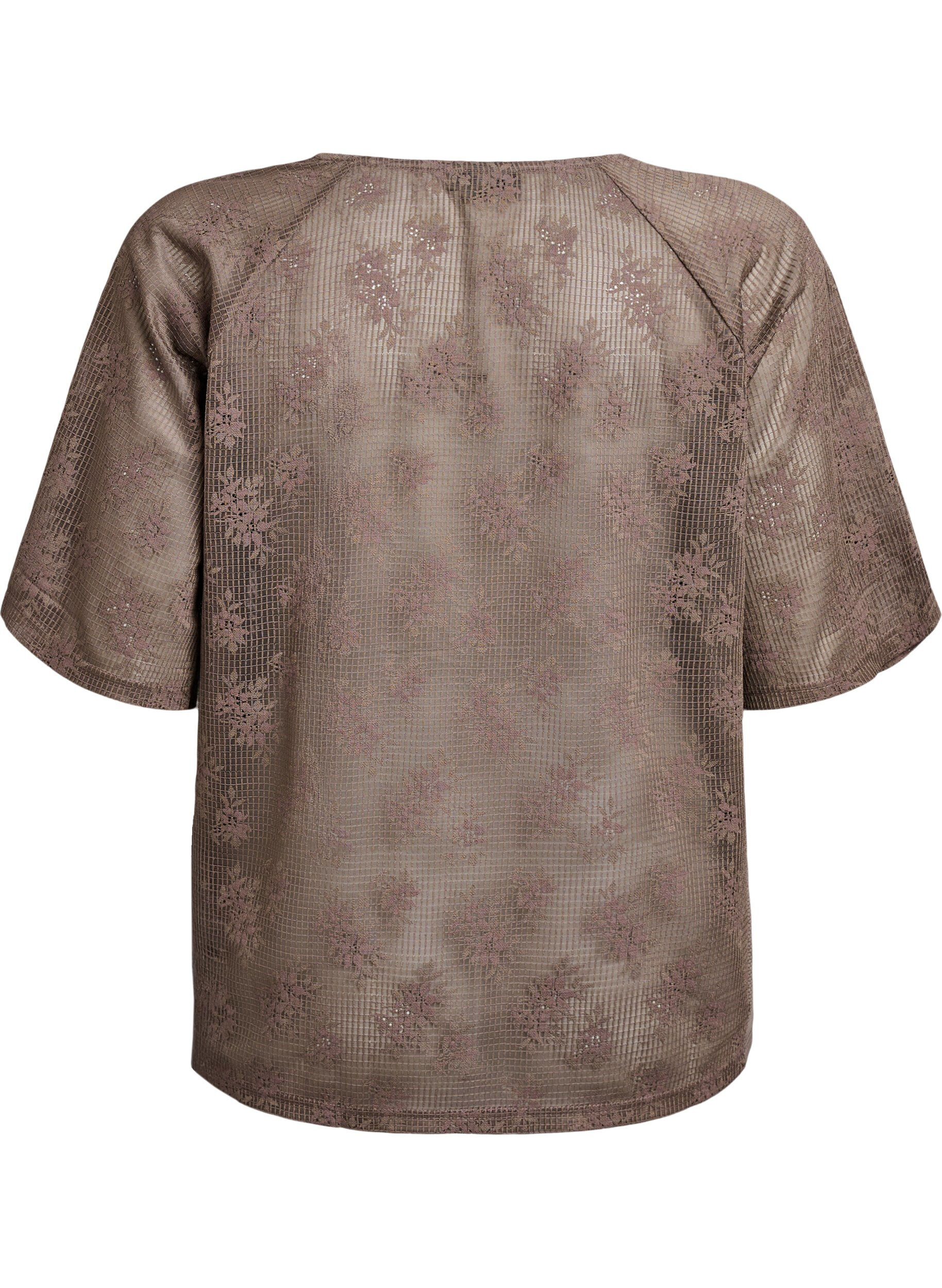 Zizzifashion Lace T-shirt with text print, Brown, Packshot image number 1