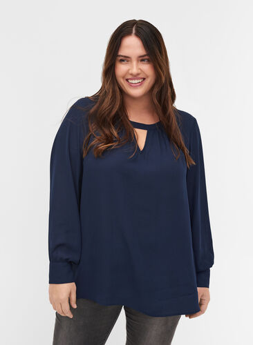 Blouse with long sleeves, Navy Blazer, Model image number 0