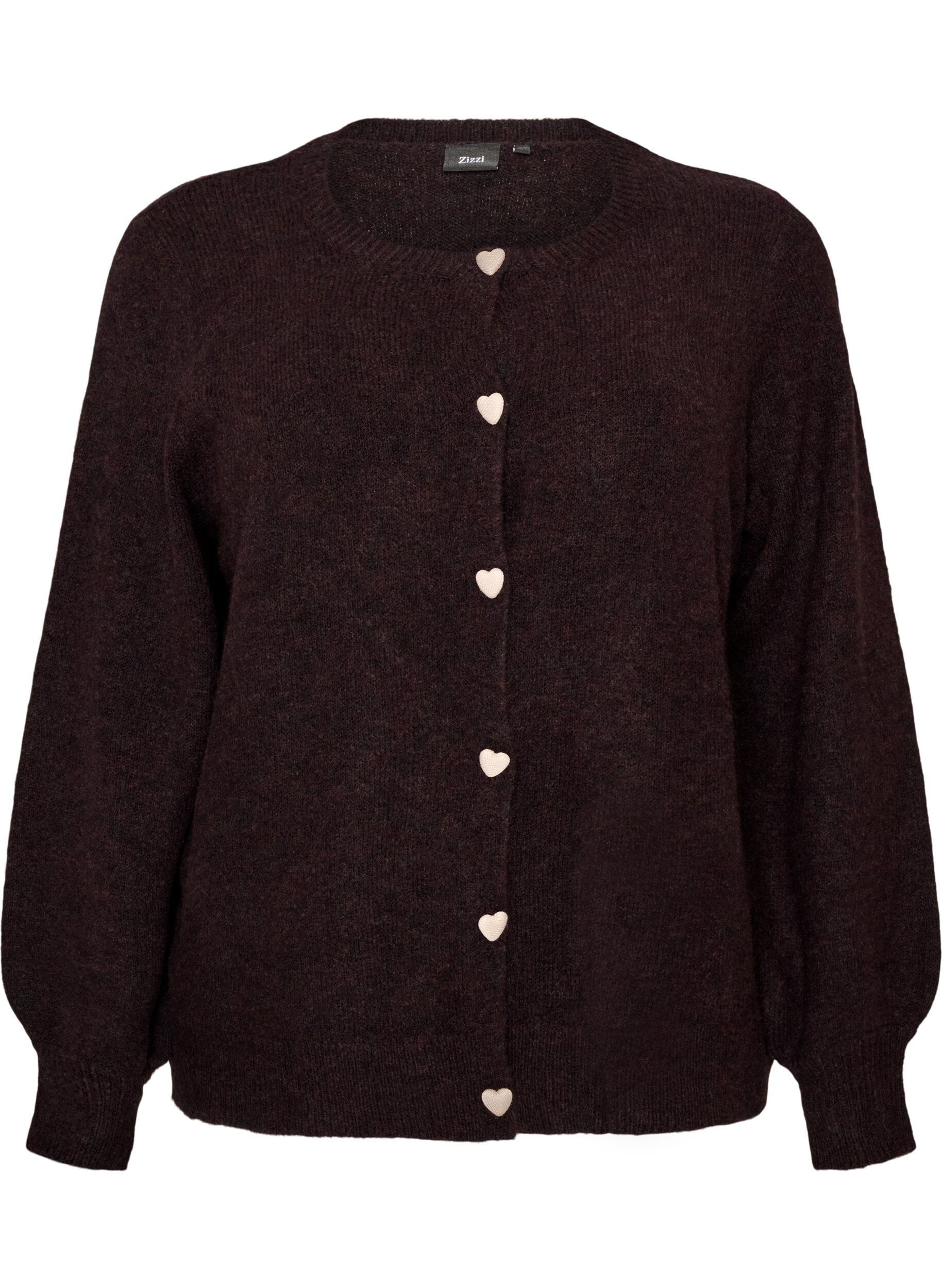 ZizzifashionCardigan with heart-shaped buttons, Brown, Packshot image number 0