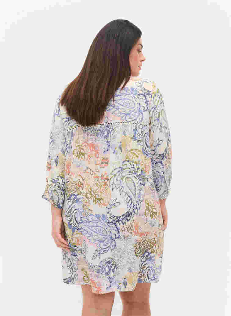 	 Printed viscose tunic with 3/4 sleeves, White Paisley AOP, Model image number 1