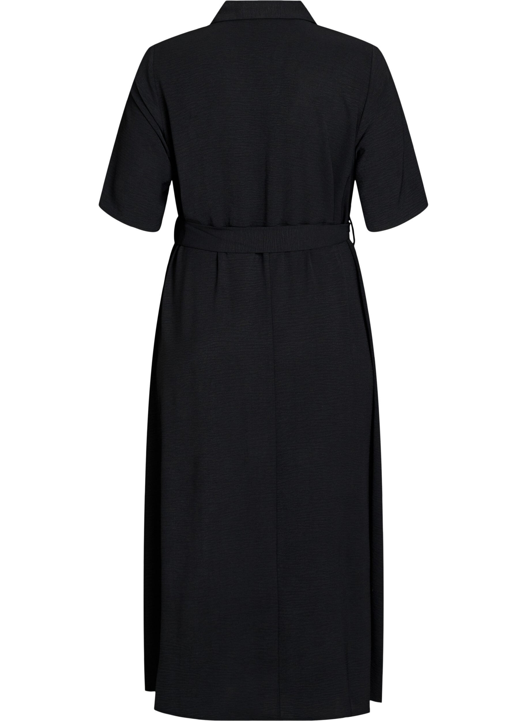 Zizzifashion Midi shirt dress with tie belt, Black, Packshot image number 1