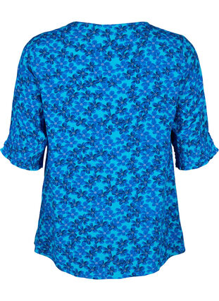 Viscose blouse with buttons, Blue Small Flower, Packshot image number 1