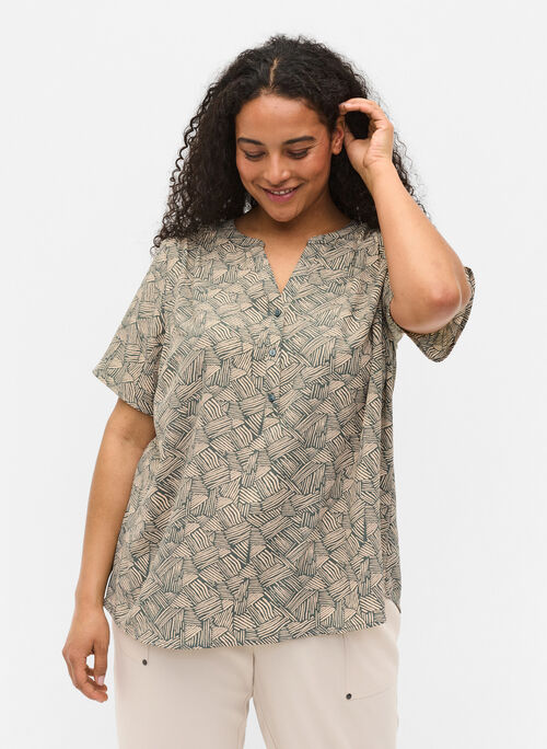 Printed blouse with short sleeves