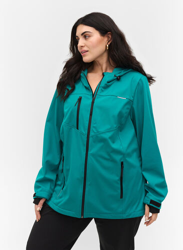Short hooded softshell jacket, Deep Jungle, Model image number 0