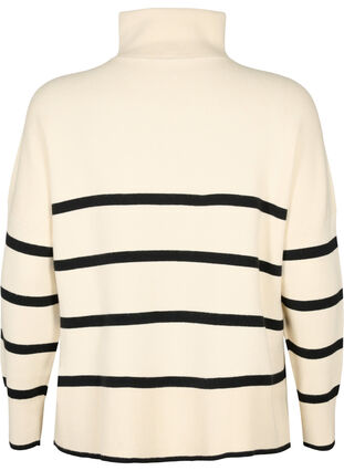 Pullover with stripes and high collar	, Birch w. Black, Packshot image number 1